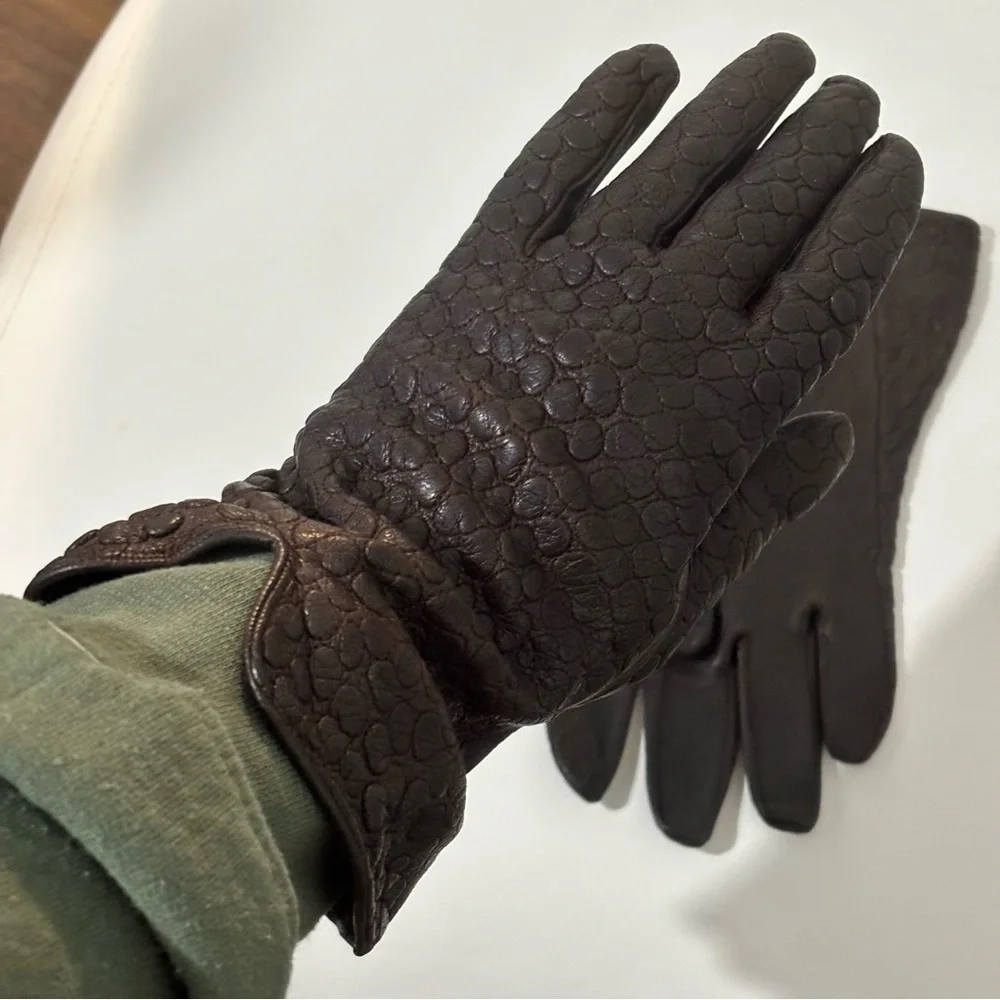 Vintage leather glove croc snake skin embossed size 6.5